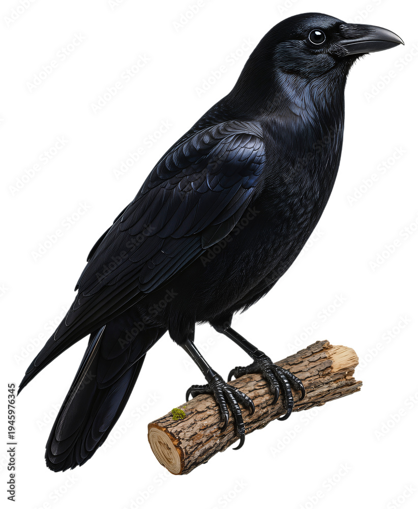 Fototapeta premium Common Raven (Corvus), black passerine bird, scientifically accurate representation, transparent background, PNG
