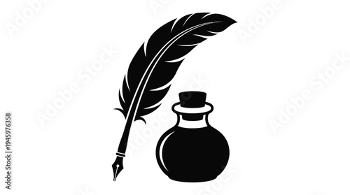 Black quill pen and ink bottle silhouette
