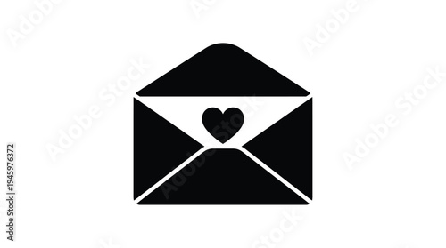 Black and white silhouette of an envelope with a heart