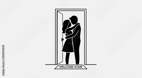 Couple Embracing In Doorway Silhouette.