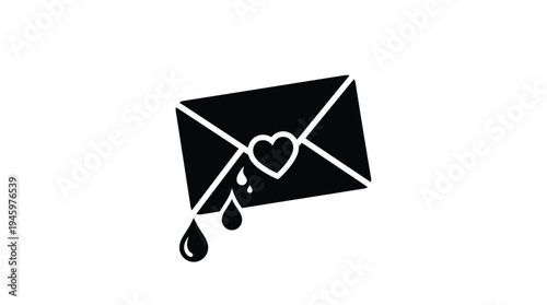 Black envelope silhouette with heart and tear drop