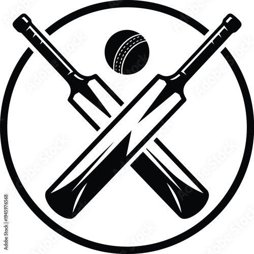Vector graphic illustration of cricket bats and ball in a circular design