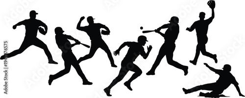 Vector illustration of baseball players in various dynamic poses
