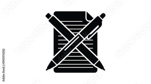 Black silhouette of crossed pen and paper writing