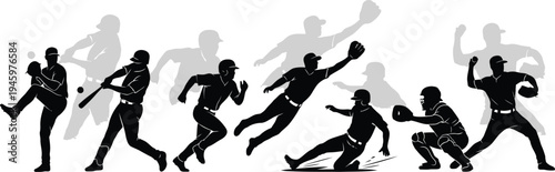 Vector illustration of baseball players in various dynamic poses