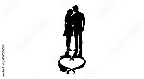 Silhouette of a loving couple kissing.