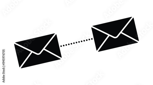 Two black envelopes connected by a dotted line