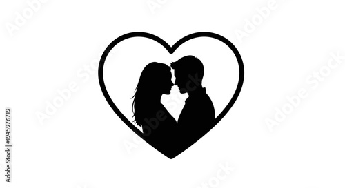 Silhouette of Loving Couple Kissing.