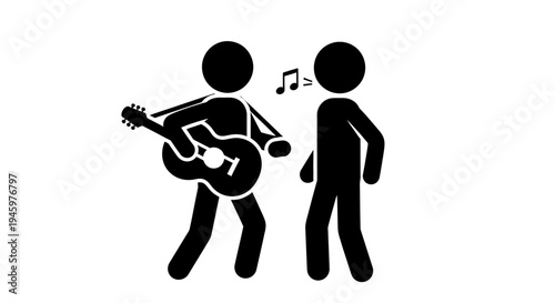 Stick figure playing acoustic guitar.