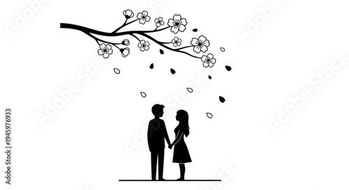 Silhouette of romantic couple holding hands.