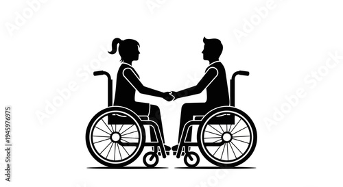 Two people in wheelchairs holding hands.