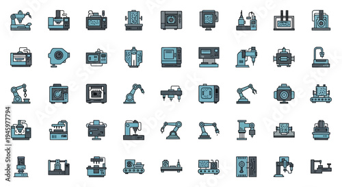 Collection of various industrial and technology icons.