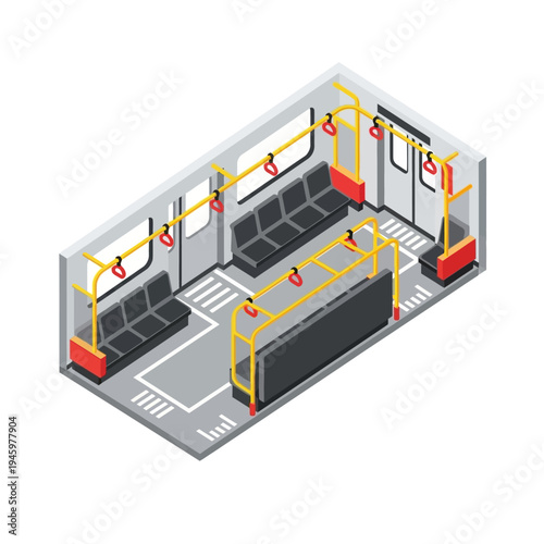 Isometric view of modern public transport interior design.