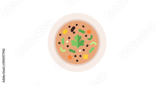 A bowl of vegetable soup with herbs.