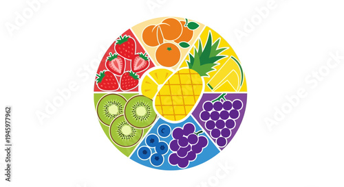 A colorful illustration of various fruits.