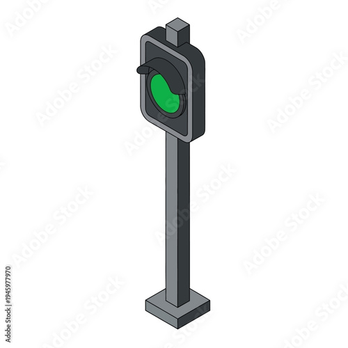 Green Pedestrian Traffic Light Signal on Pole.