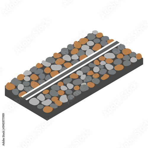 Isometric Road Surface with Gravel and White Line.
