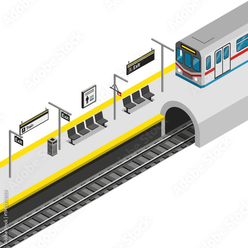 Modern Subway Station Platform with Arriving Train.