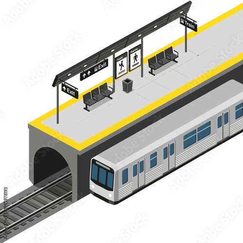 Modern Subway Train Arriving at Station Platform.