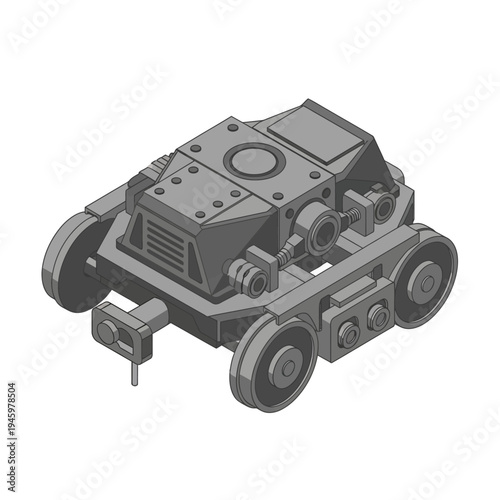Detailed 3D Model of a Vintage Industrial Rail Vehicle.