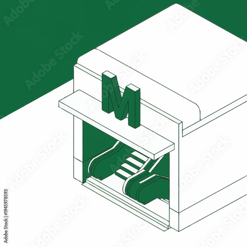 Isometric Entrance to a Metro Station with Escalator.