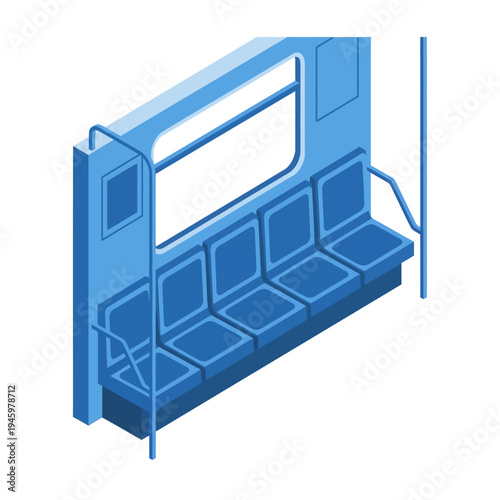 Isometric Subway Train Interior Seats and Window.