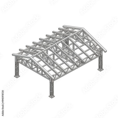 Detailed Illustration of a Steel Roof Truss Structure.