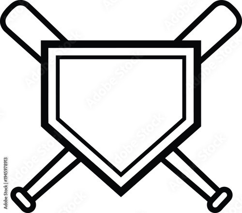 Baseball home plate with crossed bats vector graphic illustration