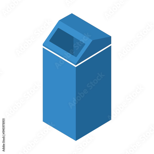 Modern Blue Trash Can with Slanted Opening.