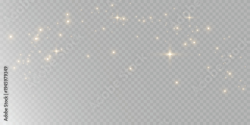 Golden light effect PNG file featuring shimmering glitter, sparkling stardust, golden confetti, and sparkling particles on a bright festive background. Abstract holiday illumination.