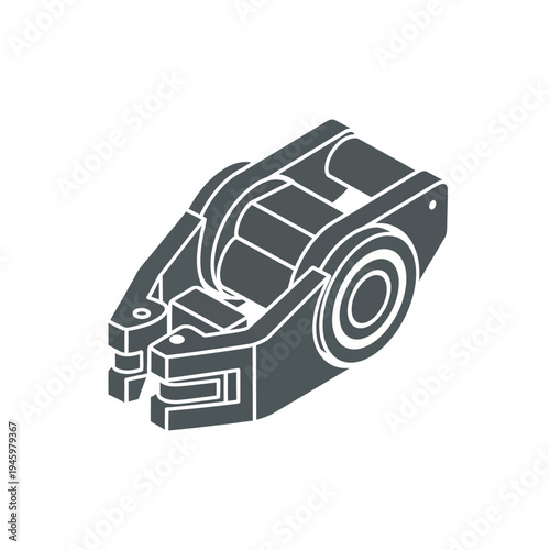 Isometric Mechanical Robotic Arm Gripper Component Illustration.