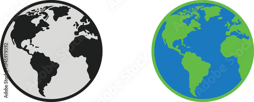 Two contrasting illustrations of the earth globe side by side