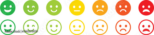 Emotional faces in different colors on white background
