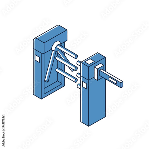 Modern Blue Turnstile Gate Security Access Control System.