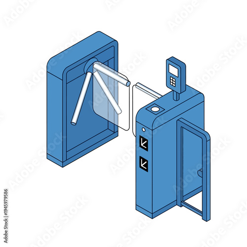 Modern Blue Turnstile Security Gate with Access Control System.