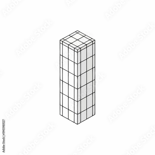 Wireframe 3D Model of a Tall Rectangular Prism.