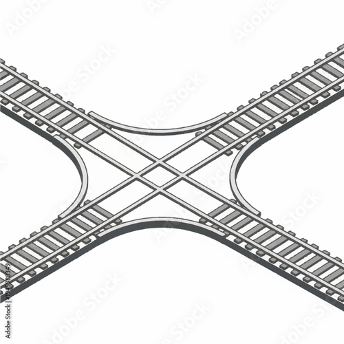 Isometric railway diamond crossing track junction.