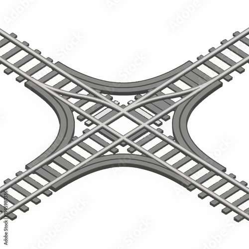 Railway track diamond crossing steel junction.