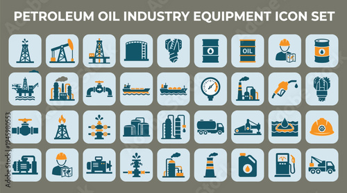 Petroleum Oil Industry Icons Set Solid Flat Vector Illustration