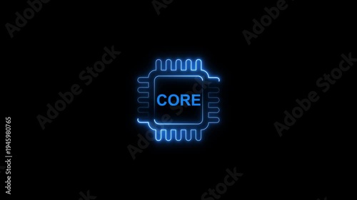 Glowing blue c p u processor core neon light emitting diode technology concept