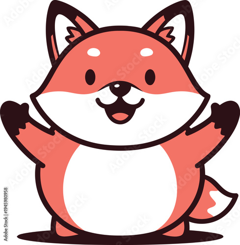 Isolated vector illustration of a cute cartoon fox character with a happy smile and a funny face, featuring a bushy tail and an art style perfect for a pet or baby animal icon
