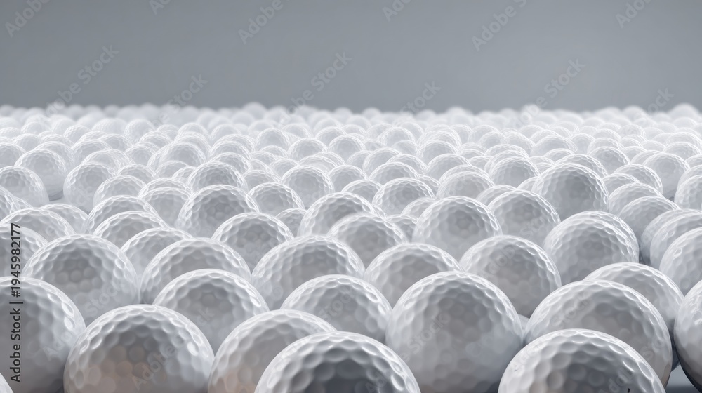 Fototapeta premium A large number of white golf balls move over the surface of a green golf course in bright daylight with no obstacles