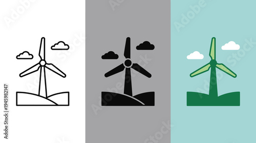 Wind Turbine Icons in Different Colors and Backgrounds