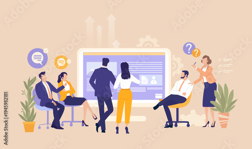 Business professionals gathered for a meeting, discussing strategy and sharing ideas, symbolizing teamwork, communication, corporate planning, leadership, and collaborative decision making