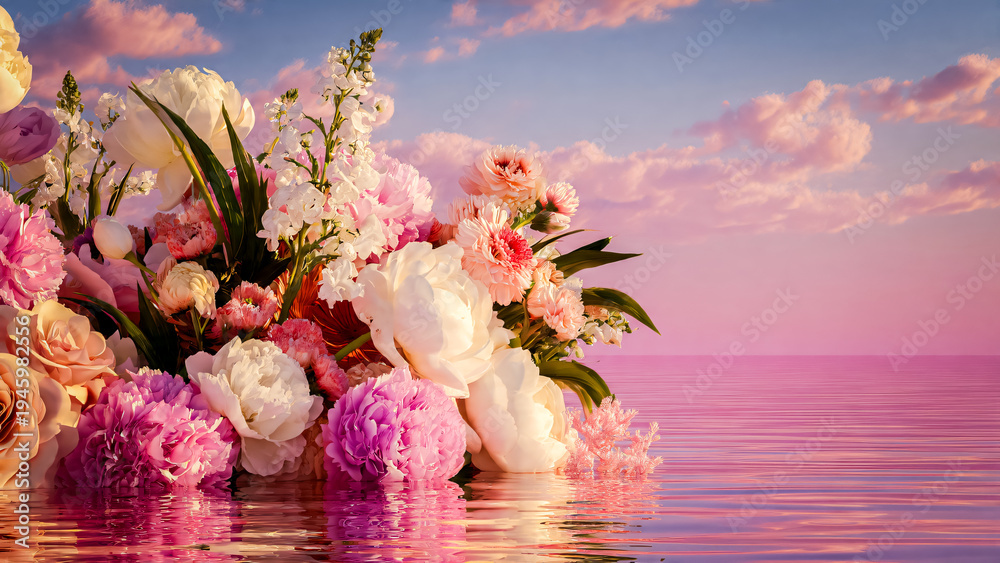 Fototapeta premium Bouquet de fleurs sur l'eau