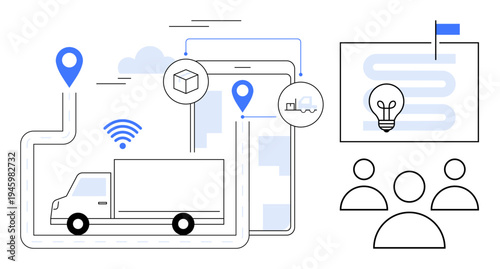 Logistics concept. Logistics with GPS tracking, smart solutions, and shipping processes. Logistics enhancing supply chain efficiency and communication. Great for tech, transport, delivery services