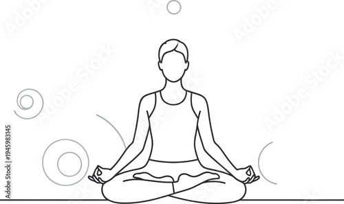 Woman sitting in lotus position with hands in mudra and circles behind her