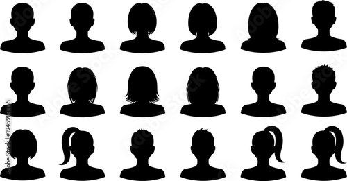People avatar silhouette collection, male and female profile icons set, anonymous user head portraits, social media profile vector
