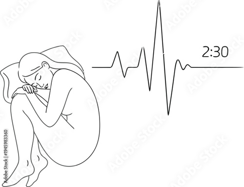 Woman experiencing stress and anxiety at night with irregular heartbeat