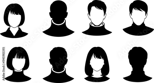 Avatar profile silhouette icons set, male and female user head icons, anonymous people profile vector collection illustration